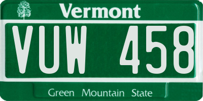 VT license plate VUW458