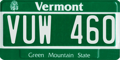 VT license plate VUW460