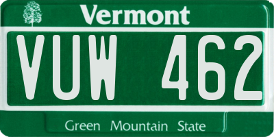 VT license plate VUW462