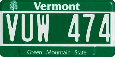 VT license plate VUW474