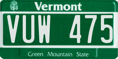 VT license plate VUW475