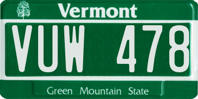 VT license plate VUW478