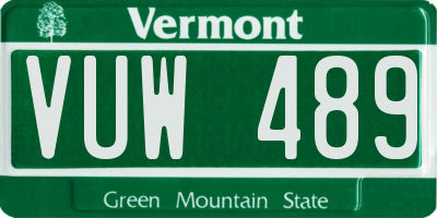 VT license plate VUW489