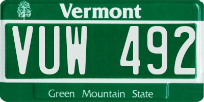 VT license plate VUW492