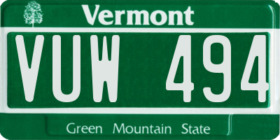 VT license plate VUW494