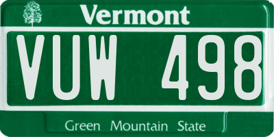 VT license plate VUW498