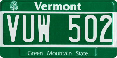 VT license plate VUW502