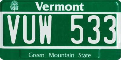 VT license plate VUW533