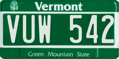 VT license plate VUW542