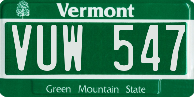 VT license plate VUW547