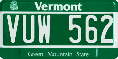 VT license plate VUW562