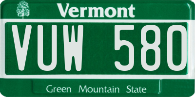 VT license plate VUW580