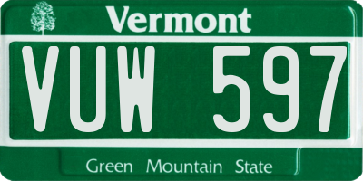 VT license plate VUW597