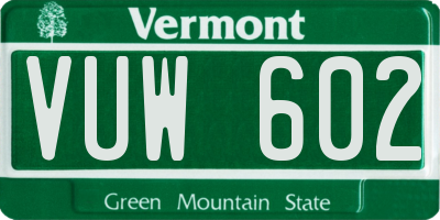 VT license plate VUW602