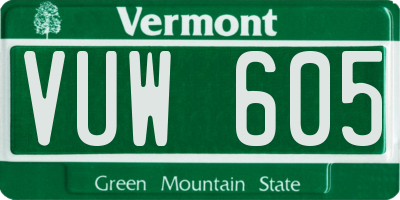 VT license plate VUW605