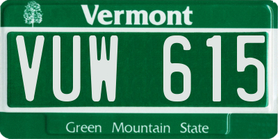 VT license plate VUW615