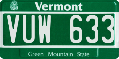VT license plate VUW633