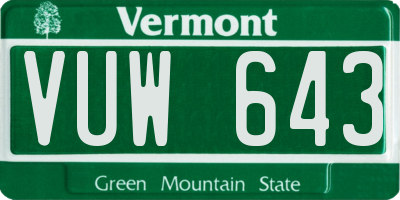 VT license plate VUW643