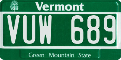 VT license plate VUW689