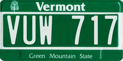 VT license plate VUW717