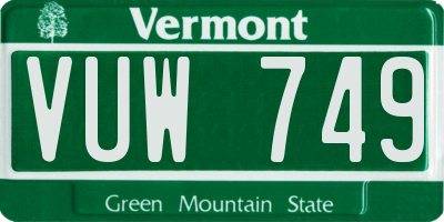 VT license plate VUW749