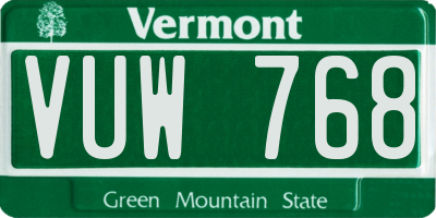 VT license plate VUW768