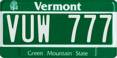 VT license plate VUW777