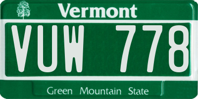 VT license plate VUW778