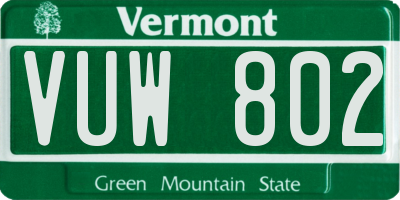 VT license plate VUW802