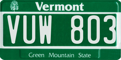 VT license plate VUW803
