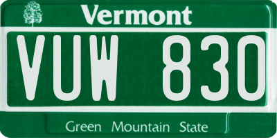 VT license plate VUW830