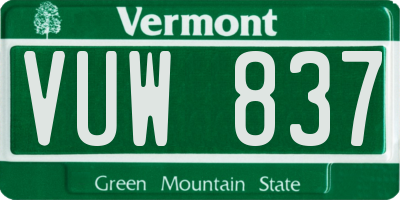 VT license plate VUW837
