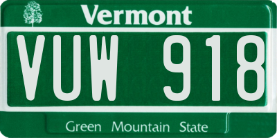 VT license plate VUW918