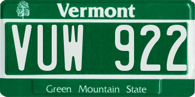 VT license plate VUW922