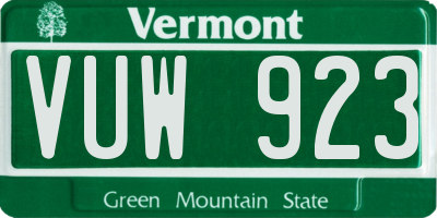 VT license plate VUW923