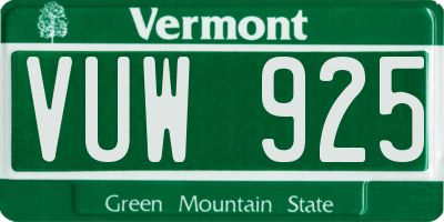 VT license plate VUW925