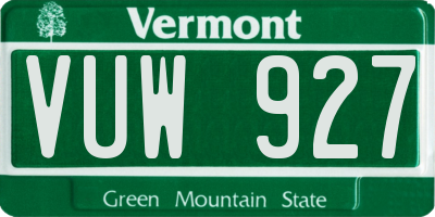 VT license plate VUW927