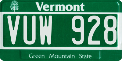 VT license plate VUW928