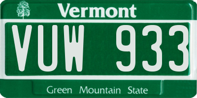 VT license plate VUW933