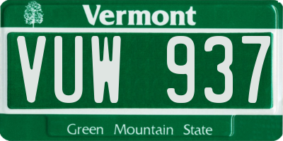 VT license plate VUW937