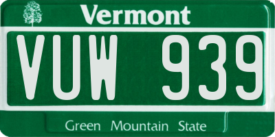 VT license plate VUW939