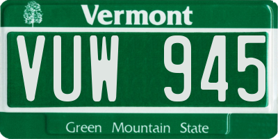 VT license plate VUW945
