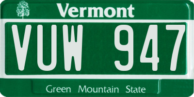 VT license plate VUW947