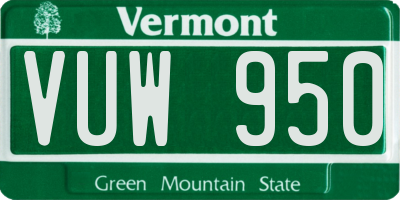 VT license plate VUW950
