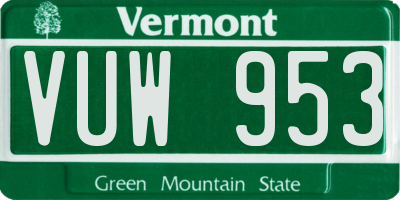 VT license plate VUW953
