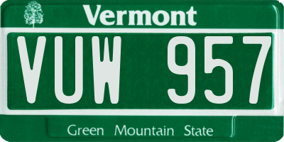 VT license plate VUW957