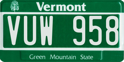 VT license plate VUW958