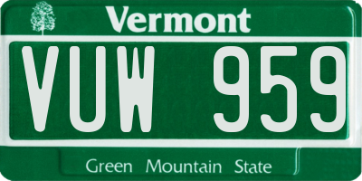 VT license plate VUW959