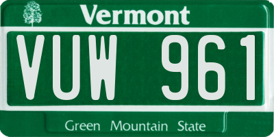 VT license plate VUW961