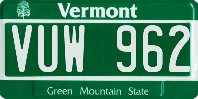 VT license plate VUW962